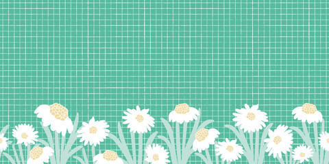 Vector white green daisies mesh seamless pattern