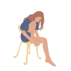 Girl paints toenails sitting on a chair. Personal care, beauty procedures.  Vector stock ilustration isolated on white.