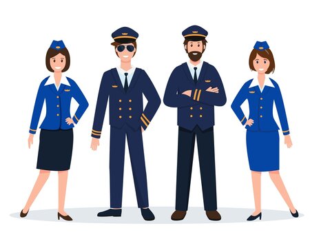 Aircraft captain, pilot assistant and stewardesses