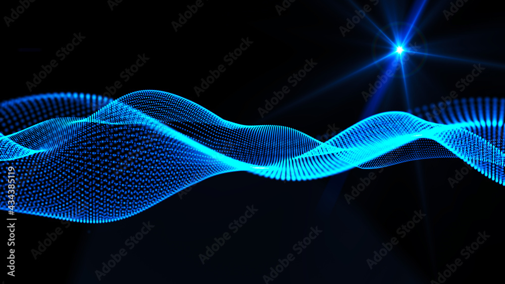 Poster abstract digital background. futuristic wave of dots and weave lines. digital technology. 3d renderi