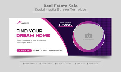 Dream home sale real estate facebook cover and web banner for real estate business - obrazy, fototapety, plakaty