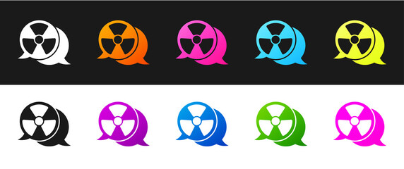 Set Radioactive icon isolated on black and white background. Radioactive toxic symbol. Radiation Hazard sign. Vector