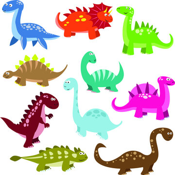 set of cute dinosaurs cartoon collection isolated in white background