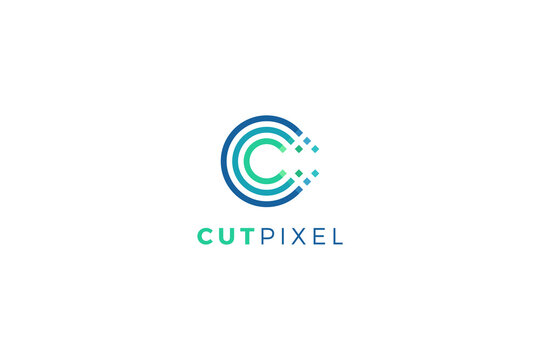 Letter c pixel cut abstract technology logo design