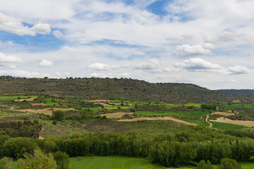 Fototapeta na wymiar Green fields with cloudy sky