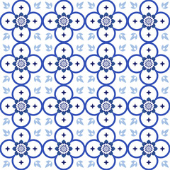 Azulejos portuguese traditional ornamental tile, blue and white seamless pattern