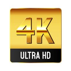 4K resolution label. High Definition Display Resolution. 4K Ultra HD badge. Gold 4k banner, vector illustration.