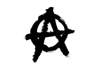 black symbol of anarchy is isolated against a white background - obrazy, fototapety, plakaty
