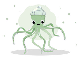 Cute green octopus vector isolate