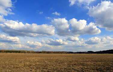 Plowed agricultural field in spring day