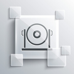 Grey Gong musical percussion instrument circular metal disc icon isolated on grey background. Square glass panels. Vector