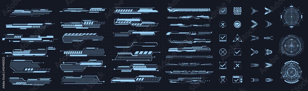 Leinwandbilder hud interface icon vector illustration set. circle and rectangular shape borders and callouts titles