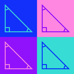 Pop art line Triangle math icon isolated on color background. Vector