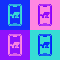 Pop art line Square root of x glyph icon isolated on color background. Mathematical expression. Vector