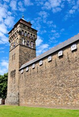 Fototapeta na wymiar 19th century Gothic Revival style Clock Tower of the Cardiff Castle, Wales, UK