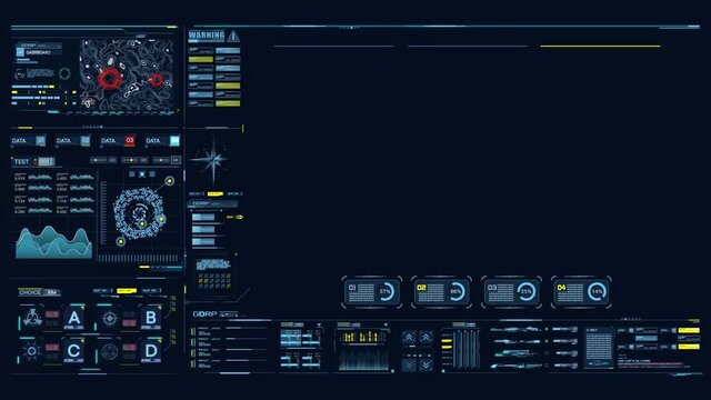 Head-up (HUD) display elements for the web and app. Futuristic user interface. Template UI, GUI, FUI, vfx for app and virtual reality. Cybernetic machine, mechanism. Tech and science, analysis theme.
