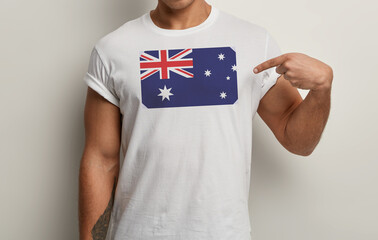Australia Flag on white man t-shirt