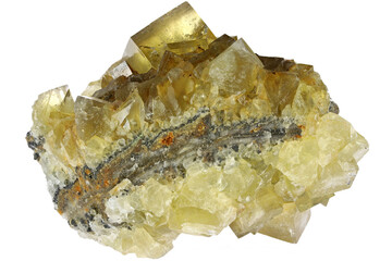 amber fluorite from Hilton Mine, England isolated on white background
