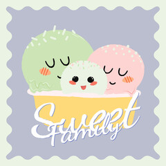 Fototapeta premium Summer card with ice cream, happy family, for banner, gift, print. Vector illustration.