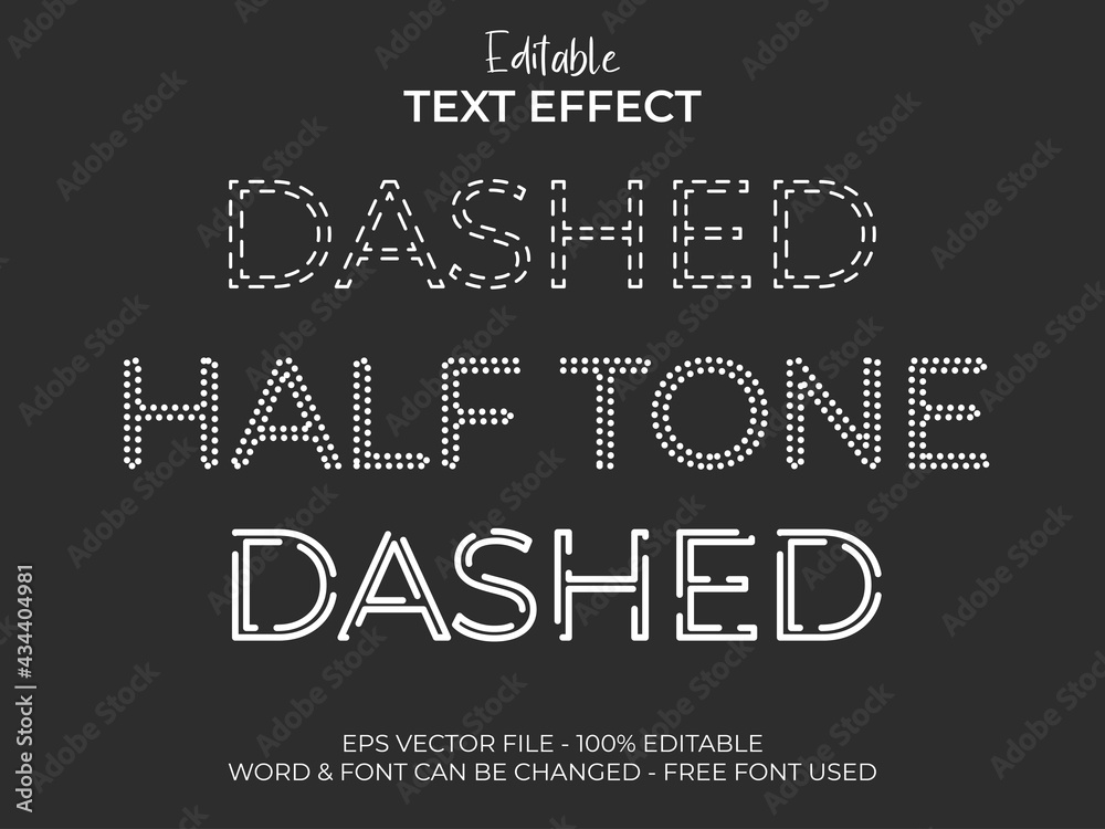 Poster dash line text effect. simple editable text font effect dashed halftone style theme vector.