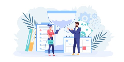 Vector cartoon flat boss manager,office worker characters in work conflict scene.Angry boss unhappy with employee character,deadline failure-office work stress situation,web site banner concept