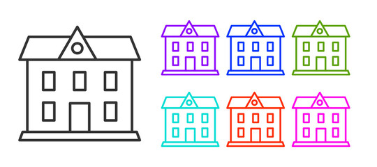Black line School building icon isolated on white background. Set icons colorful. Vector