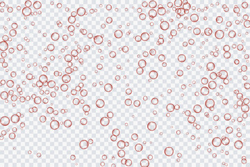 Red air bubbles, oxygen, champagne crystal clear, isolated on a transparent background of modern design. Vector illustration of EPS 10.