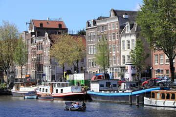 Amsterdam Oude Schans Canal View with Boats and Buildings