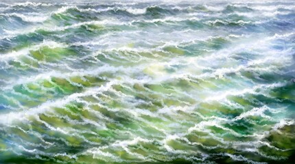 Oil paintings sea landscape, water flowing into the water. Fine art.