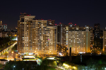  View of Moscow at night from a high-rise building.