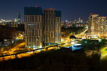 Fototapeta na wymiar View of Moscow at night from a high-rise building.