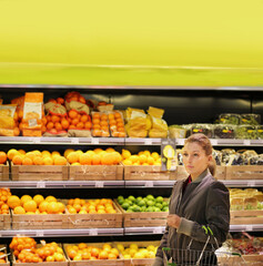 Woman buying fruits and vegetables at the market