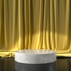 Podium With Yellow Curtain Scene. 3D Rendered Image