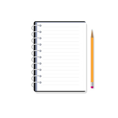 Notebook with pencil . Vector illustration