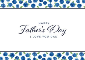 父の日　水彩　青い薔薇　フレーム　横長/ Watercolor Blue Rose Frame for Father's Day - Horizontal - Vector Image