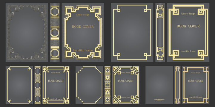 Set of Ornamental old frames. Ornaments Antique covers and spine of books. Collection of Sample design. Templates Brochure Art Deco style. Geometric pattern. Presentation cover.