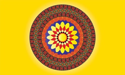 Colorful mandala on yellow background, illustration