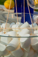 Fototapeta na wymiar marshmellows on a table outdoors in summer