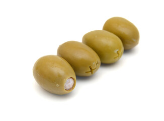 Olives on twig isolated on white background