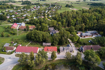 Fototapeta na wymiar Aerial view of Kabile village in sunny summer day, Latvia.