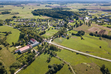 Fototapeta na wymiar Aerial view of Kabile village in sunny summer day, Latvia.