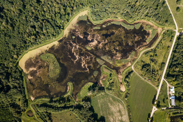 Aerial view of Kabile village in sunny summer day, Latvia.