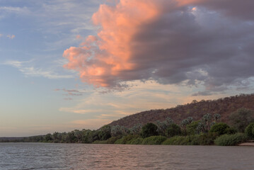 Sunset and evening mood on the Kunene River, Namibia