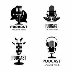Set of Podcast creative design black logo vector concept. Play podcast logo template. Icon symbol - obrazy, fototapety, plakaty
