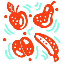 Simple doodle pattern of fruits. Cartoon style. Hand drawn vector illustration. Design for T-shirt, textile and prints.
