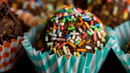 Homemade colorful chocolate truffles 