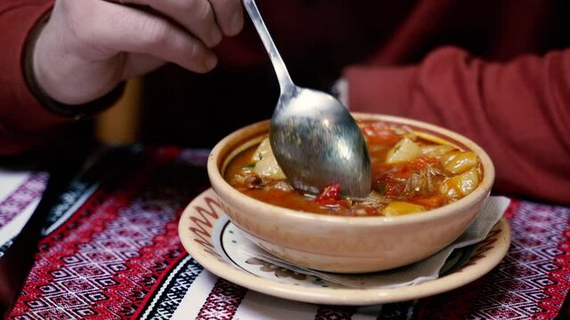Dish. Transcarpathian dish Bograch. Close-up.