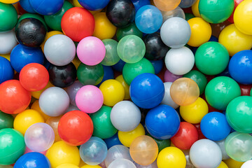 Colorful plastic balls playground indoors. texture background