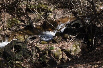 Big truck weeles  in the river
