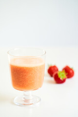 Strawberry Smoothie On White Background. Homemade, High key